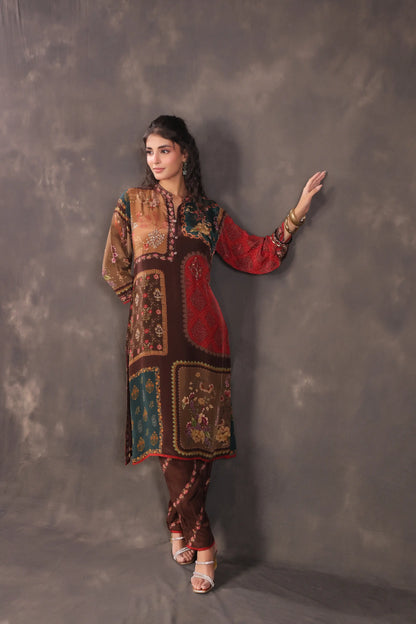 Embellished Printed Straight Kurti with Pant