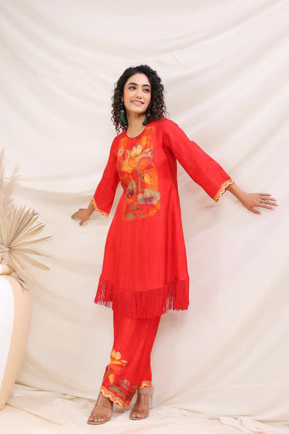 Traditional Print Straight Kurti with Printed Pant