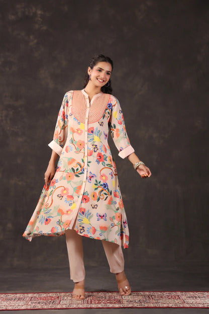 Embellished Printed Straight Kurti with Pant