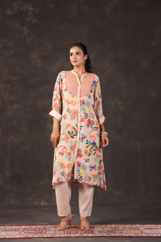 Embellished Printed Straight Kurti with Pant