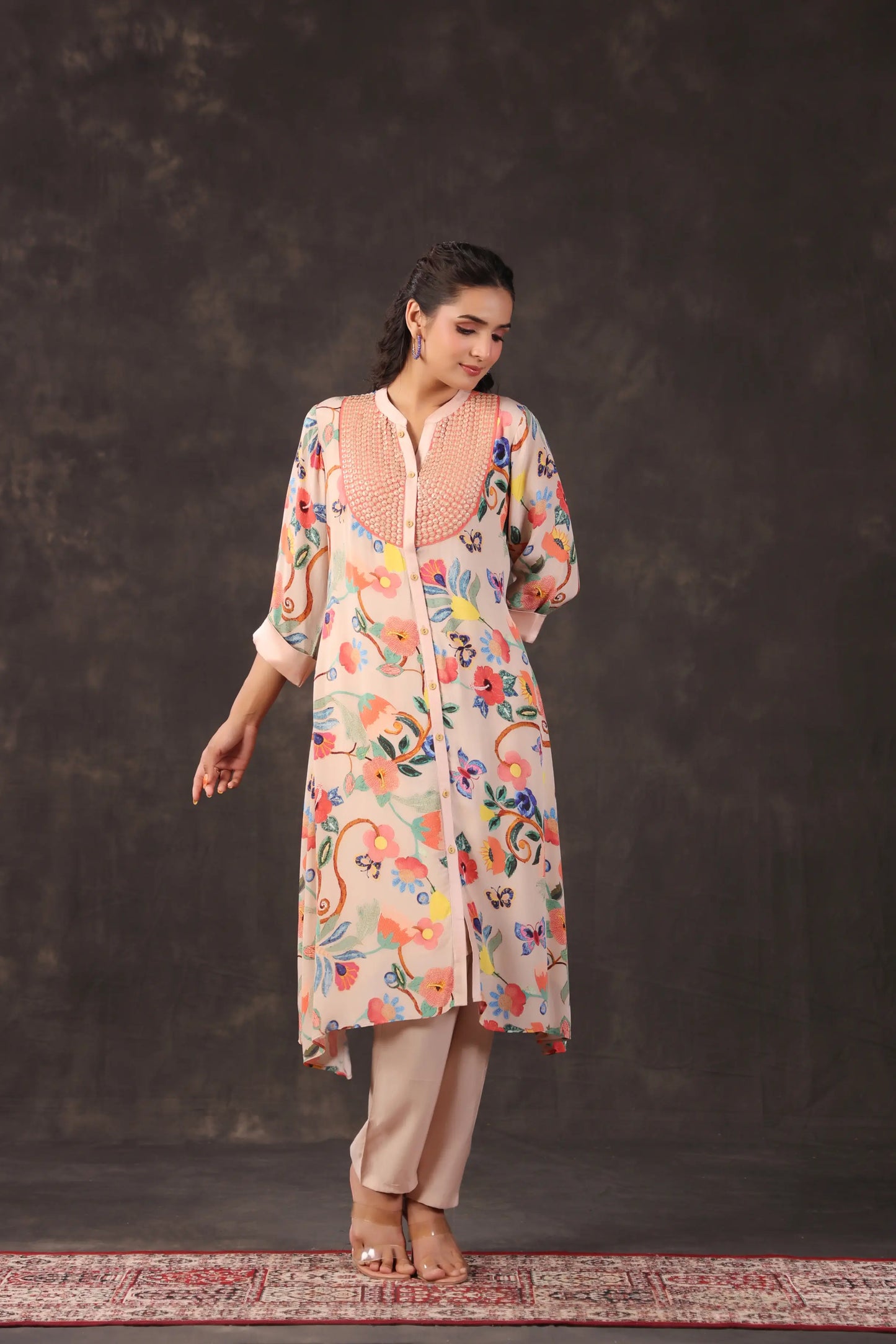 Embellished Printed Straight Kurti with Pant