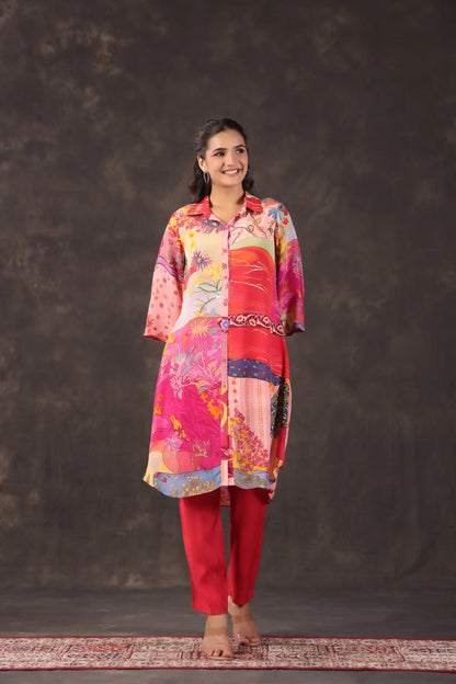 Embellished Printed Straight Kurti with Pant