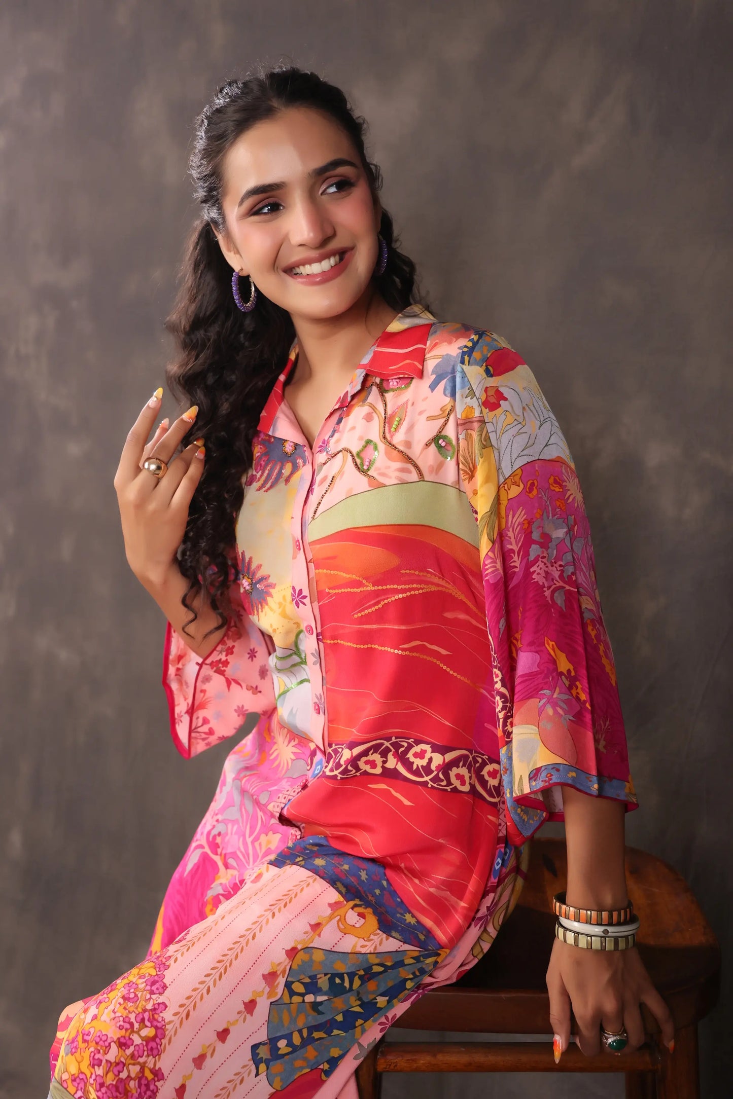 Embellished Printed Straight Kurti with Pant