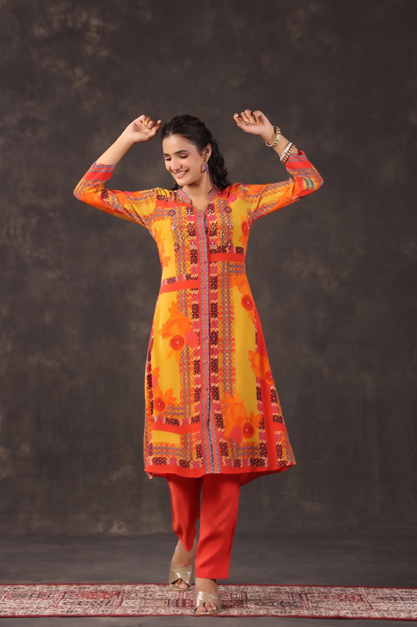 Embellished Printed Straight Kurti with Pant
