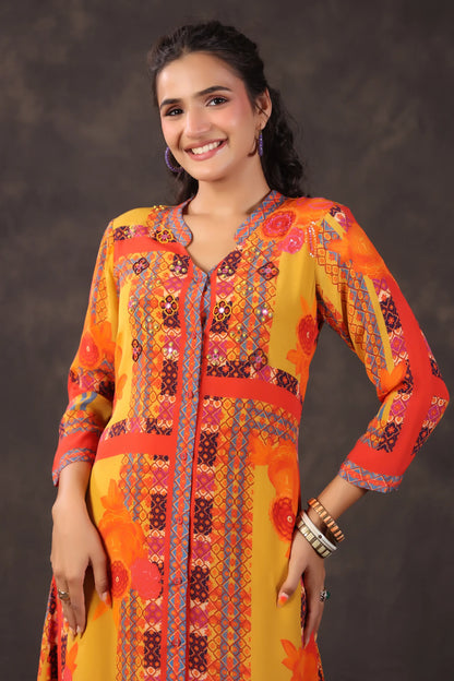 Embellished Printed Straight Kurti with Pant
