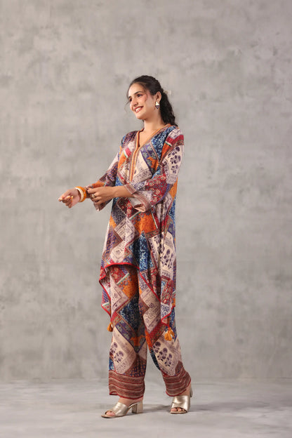 embellished aline top with straight pants. Co-ords