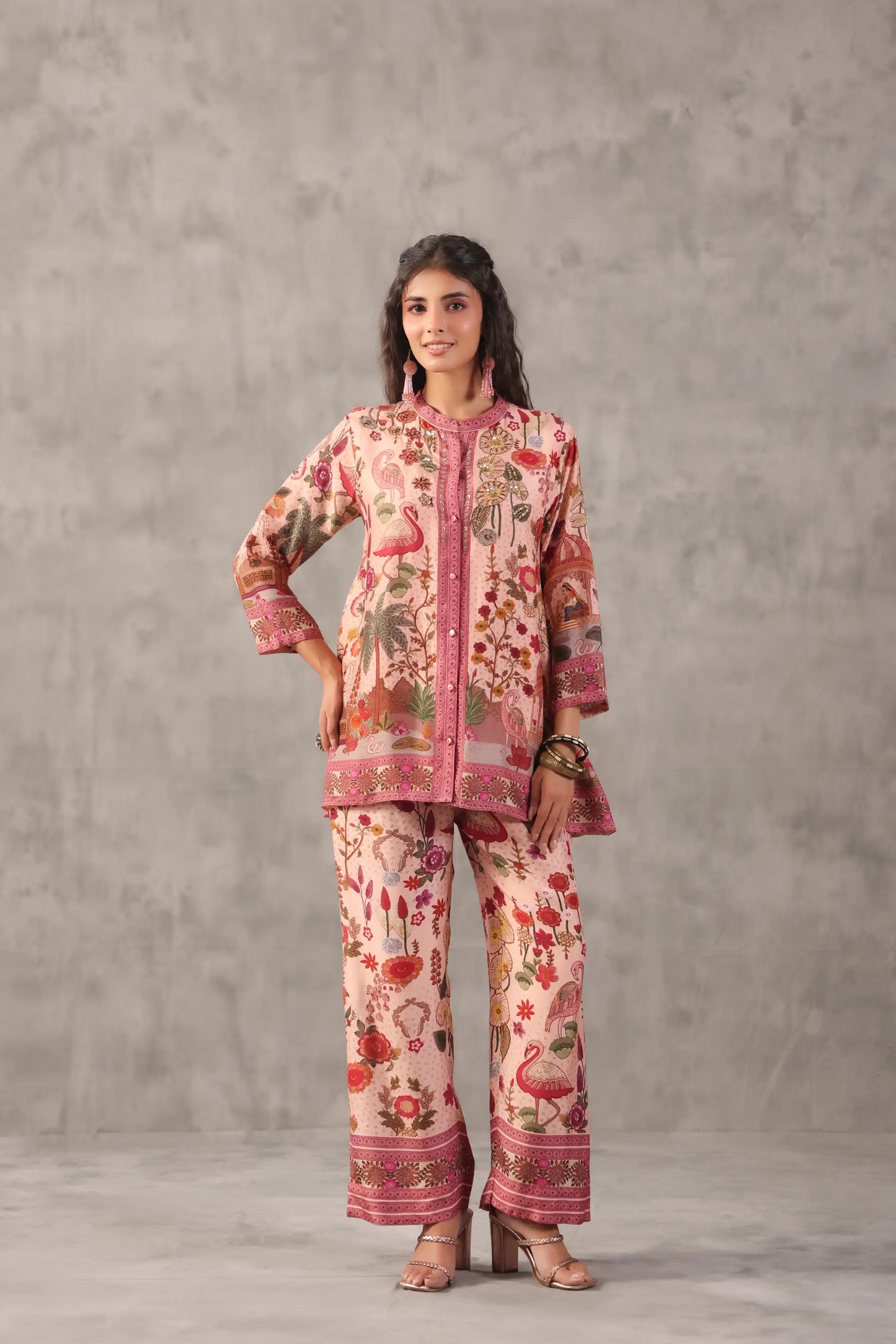 embellished aline top with straight pants. The eyecatching Co-ords.