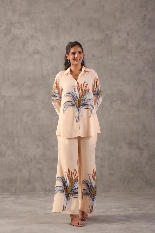 Embellished Linen Prined Co-ords