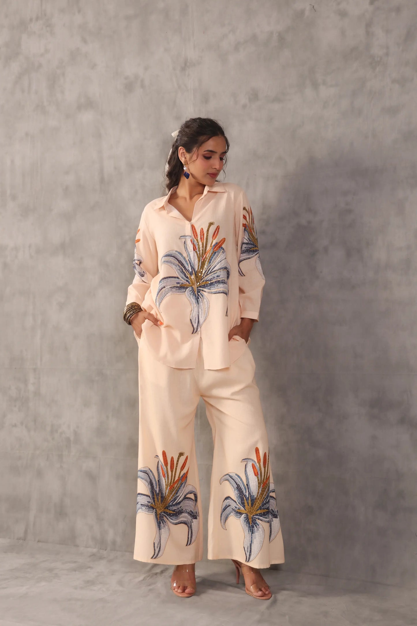 Embellished Linen Prined Co-ords