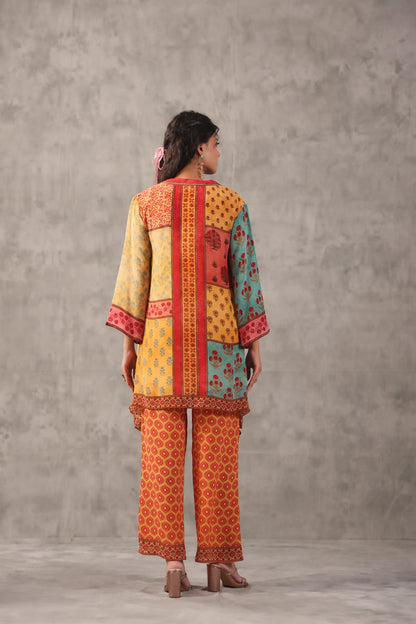 embellished aline top with straight pants. The ethnic Co-ords.