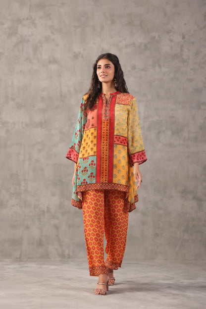 embellished aline top with straight pants. The ethnic Co-ords.