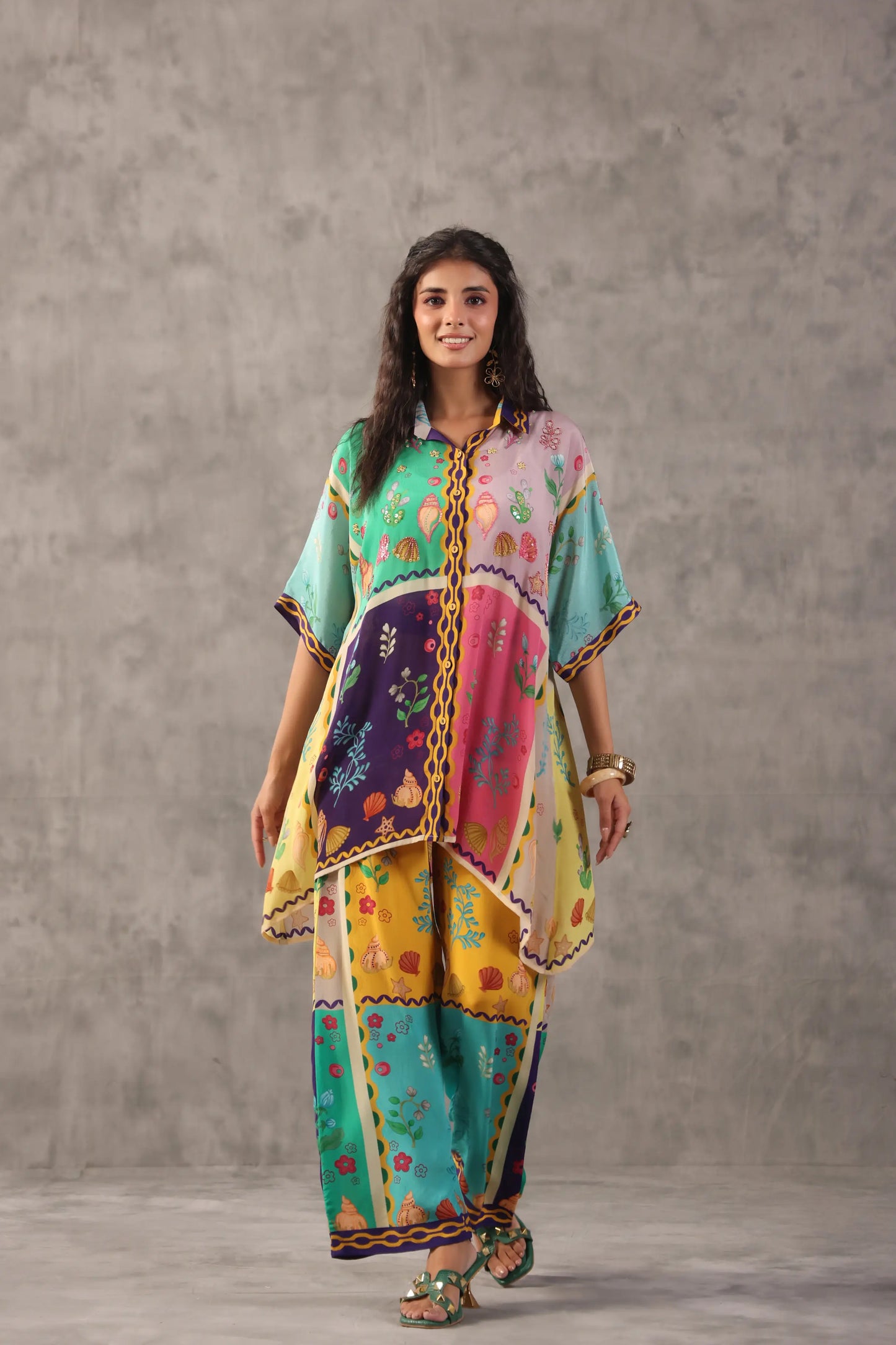embellished aline top with straight pants. The quirky Co-ords.