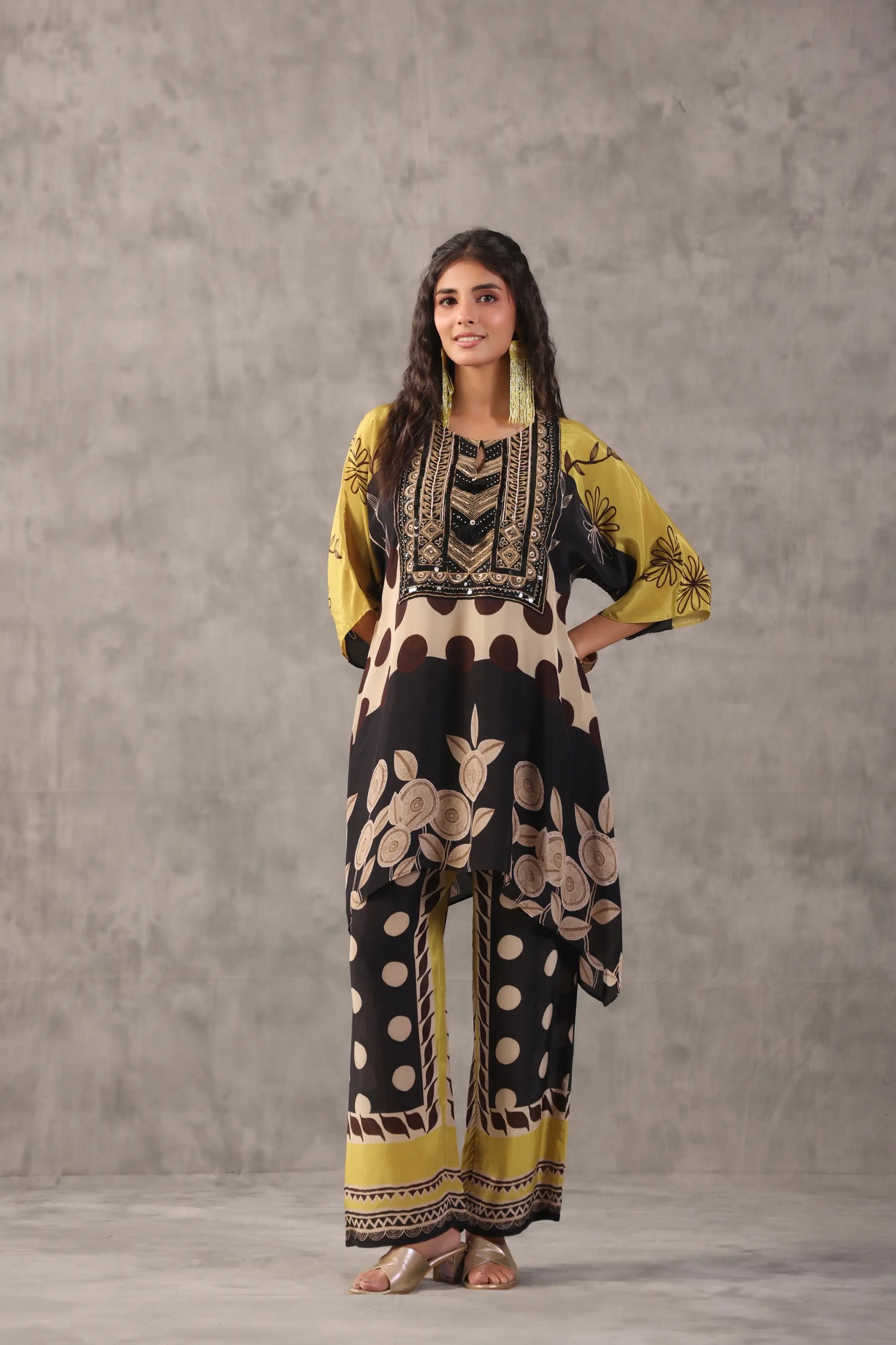 embellished aline top with straight pants. The perfect Co-ords.