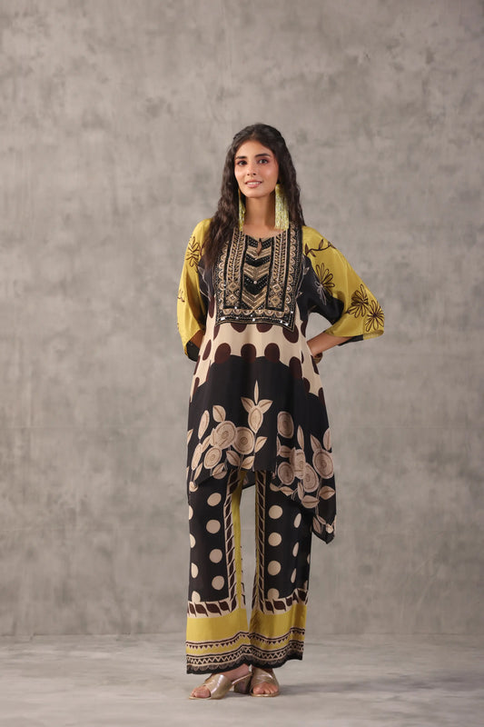 embellished aline top with straight pants. The perfect Co-ords.