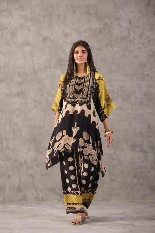 embellished aline top with straight pants. The perfect Co-ords.