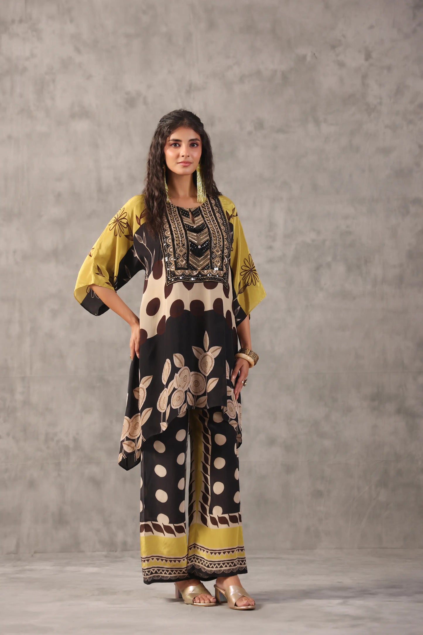 embellished aline top with straight pants. The perfect Co-ords.