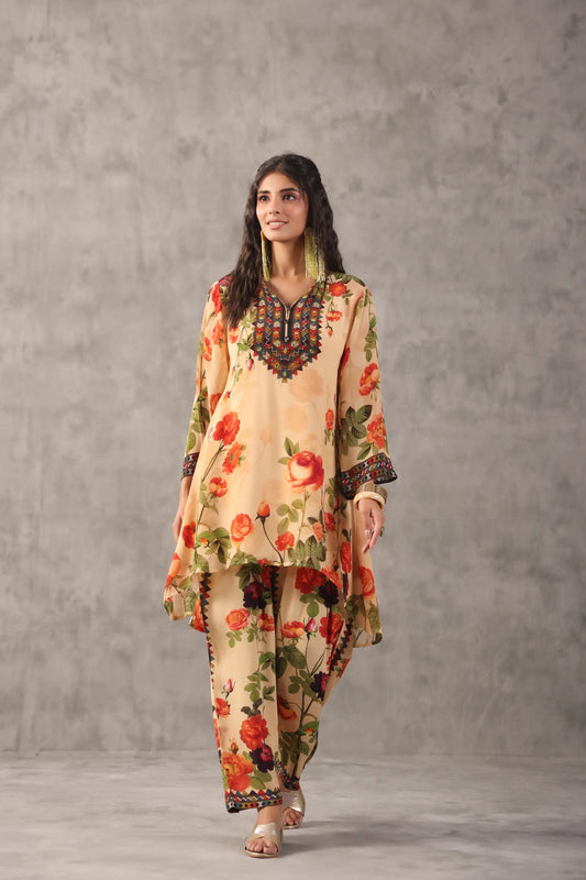 Embellished Printed Straight Kurti with Pant