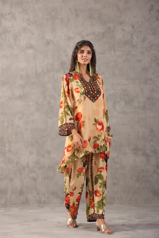 Embellished Printed Straight Kurti with Pant