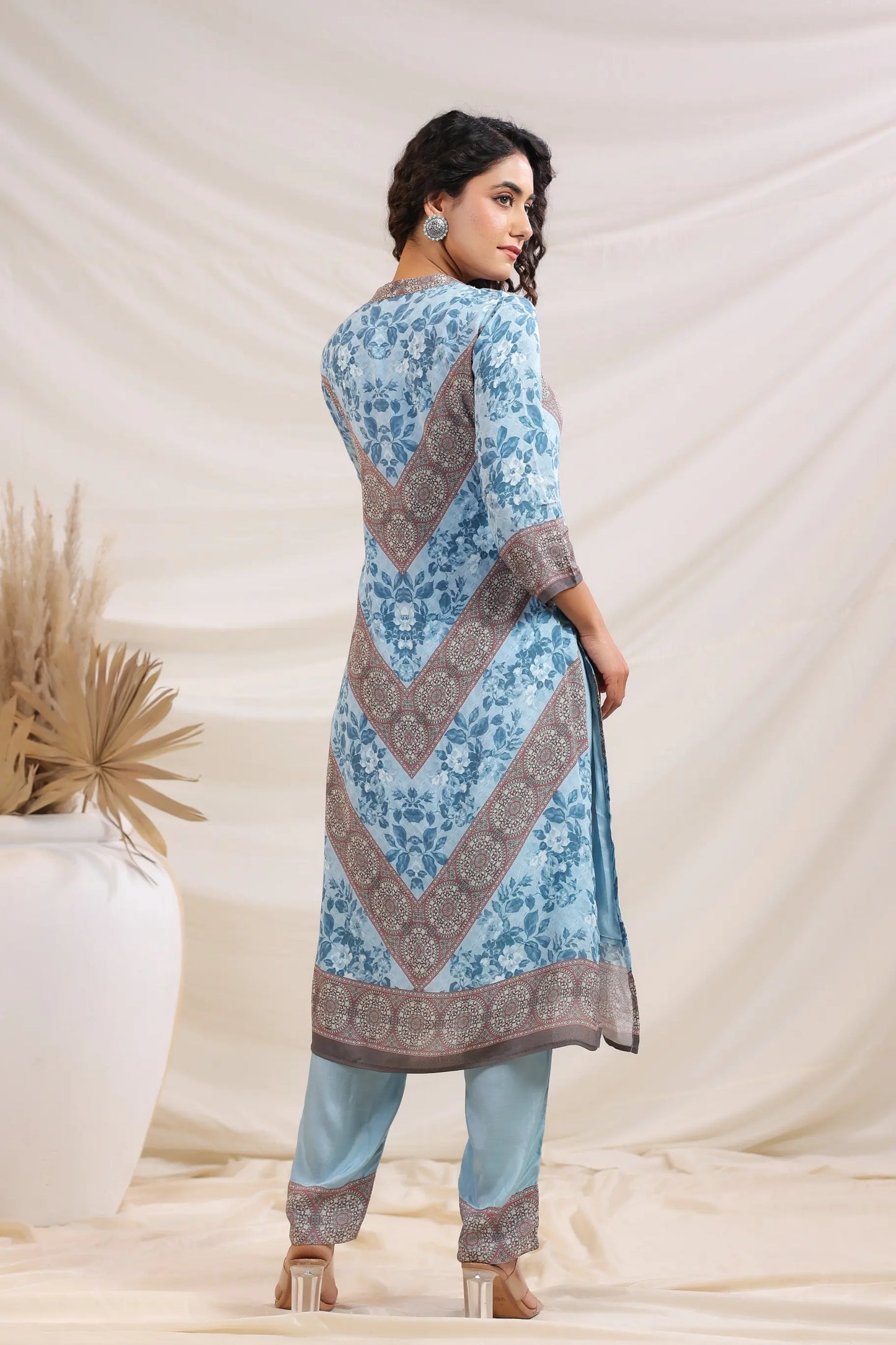 Traditional Print Straight Kurti with Pant