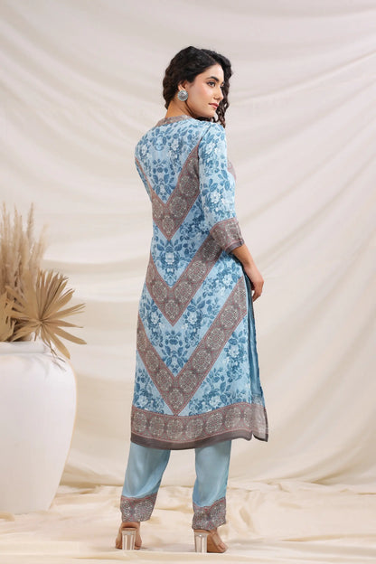 Traditional Print Straight Kurti with Pant