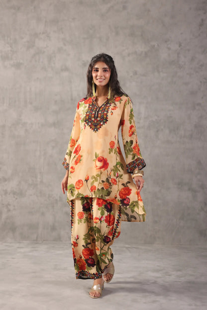 Embellished Printed Straight Kurti with Pant