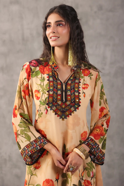Embellished Printed Straight Kurti with Pant