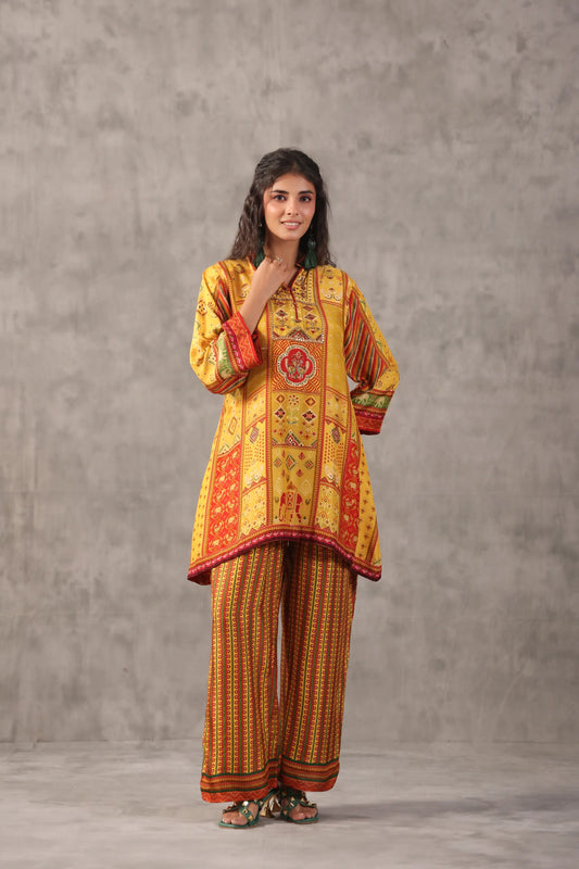 Embellished Printed Straight Kurti with Pant