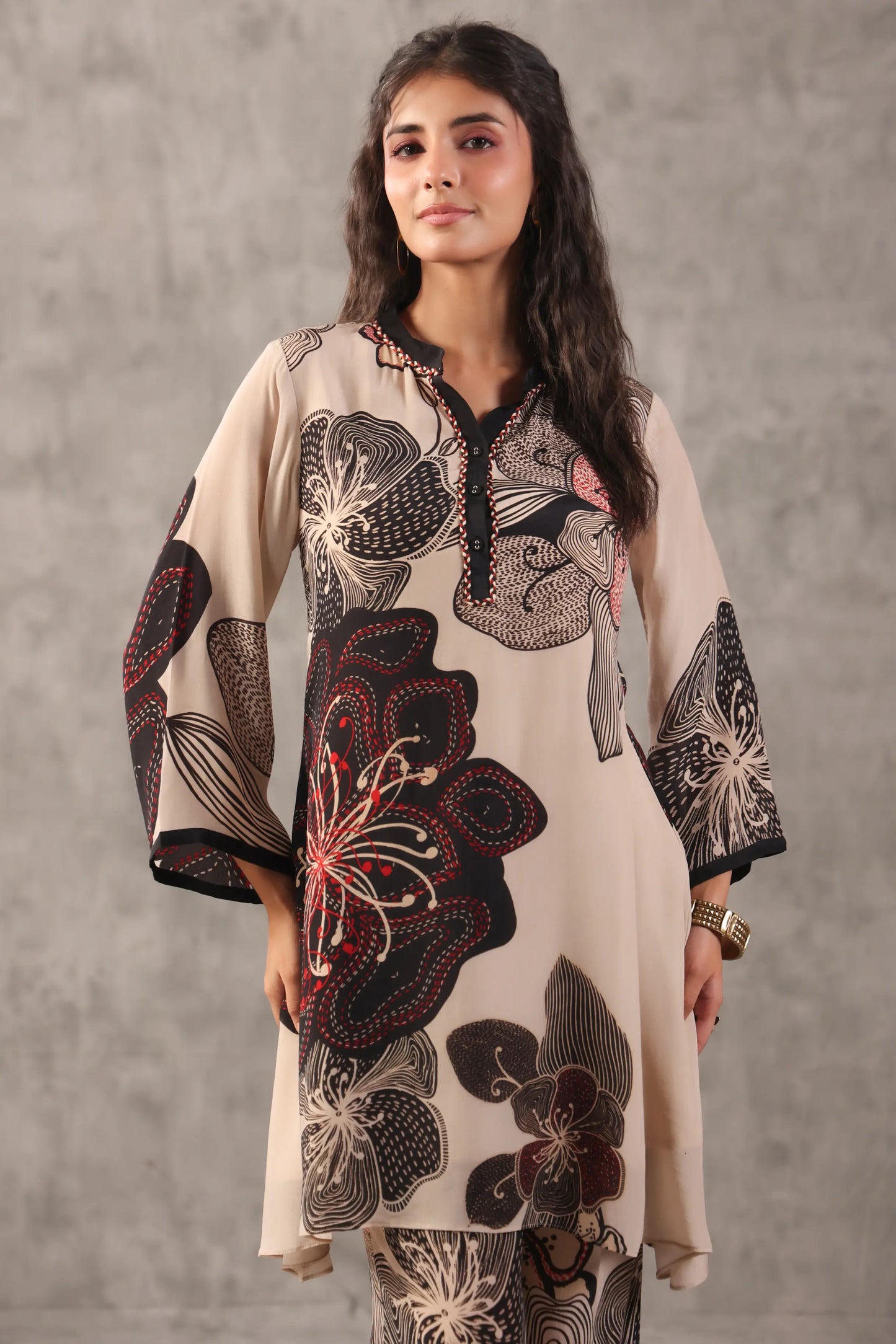 embellished aline top with straight pants. The perfect Co-ords.