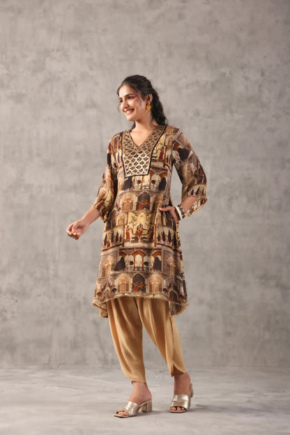 emboidered aline ethnic kurta with tulip pants