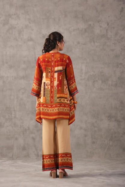 embellished aline top with straight pants. The ethnic Co-ords.