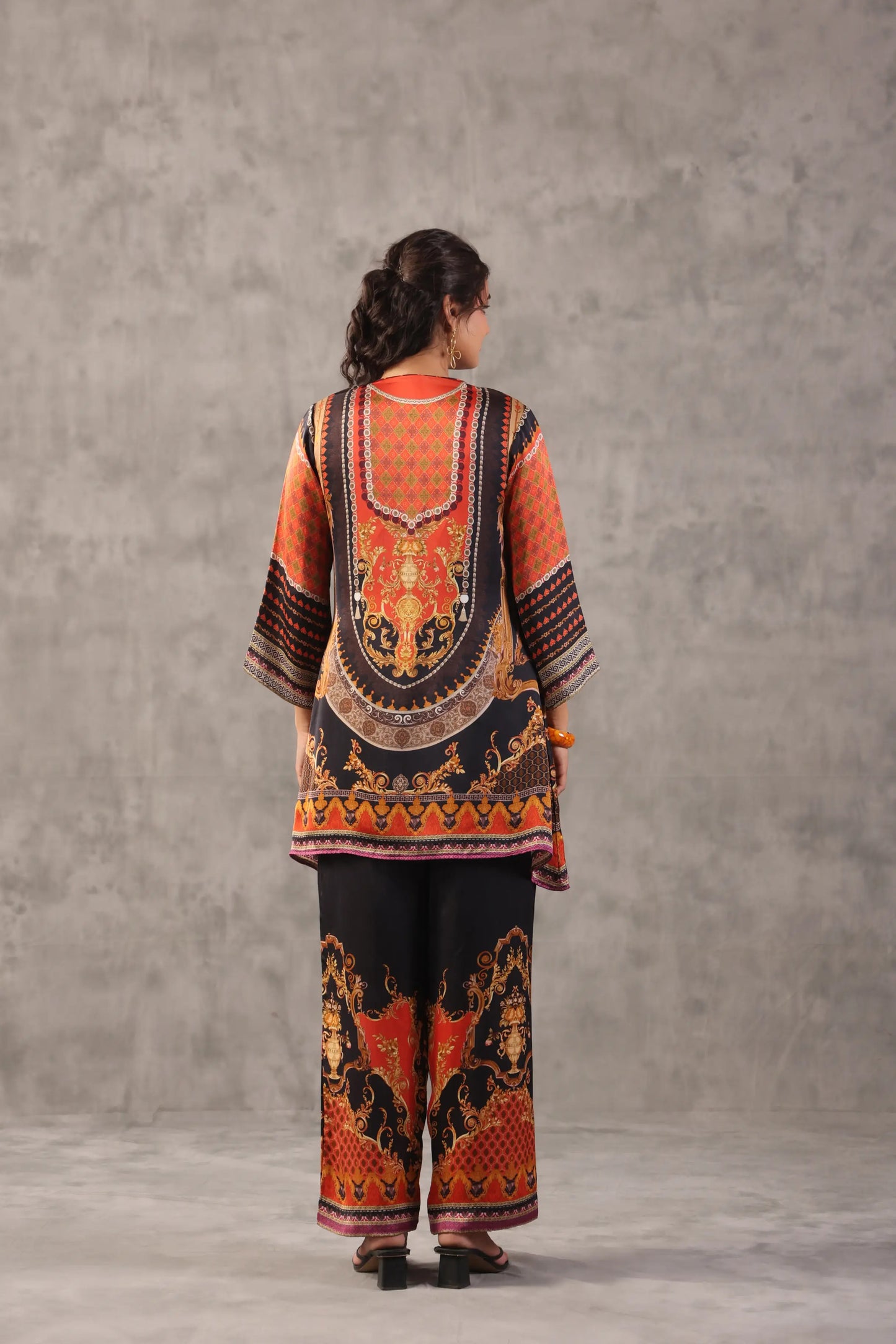 embellished aline top with straight pants. The regal Co-ords.