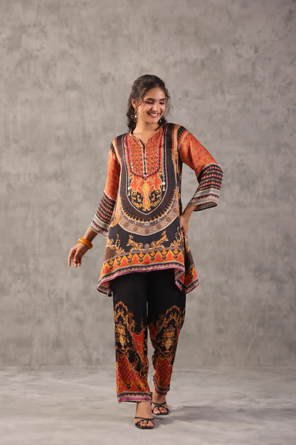 embellished aline top with straight pants. The regal Co-ords.