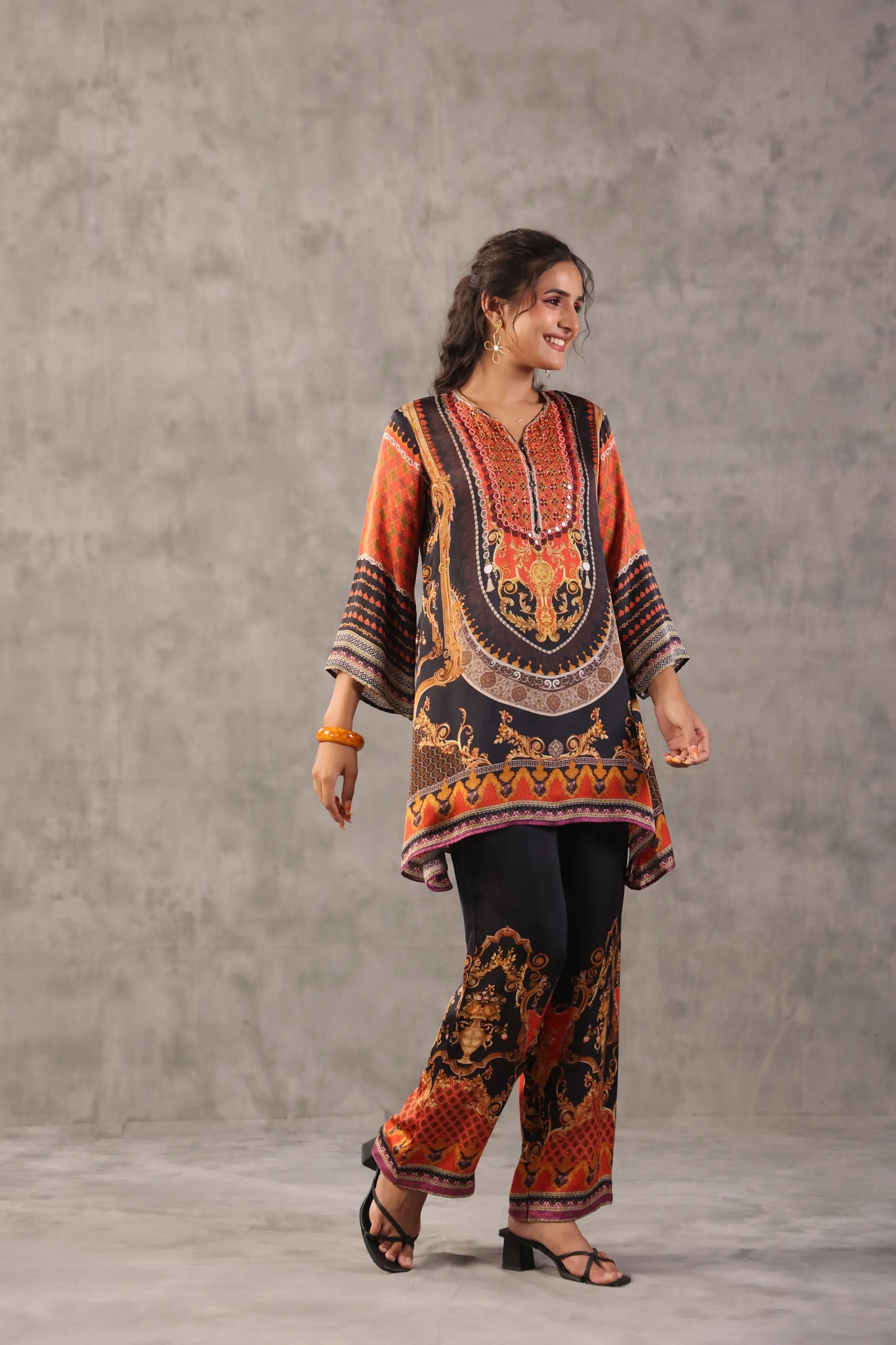 embellished aline top with straight pants. The regal Co-ords.
