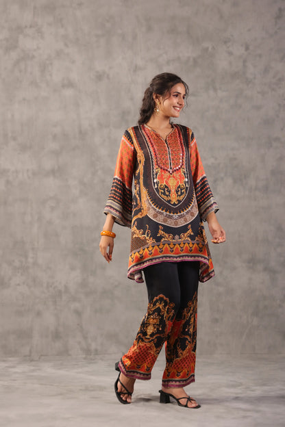 embellished aline top with straight pants. The regal Co-ords.