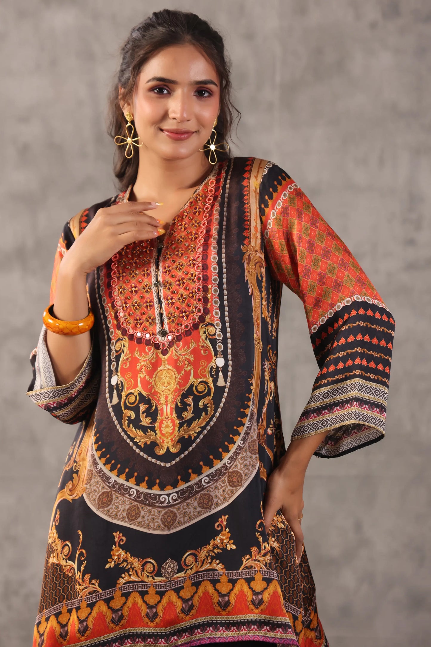 embellished aline top with straight pants. The regal Co-ords.