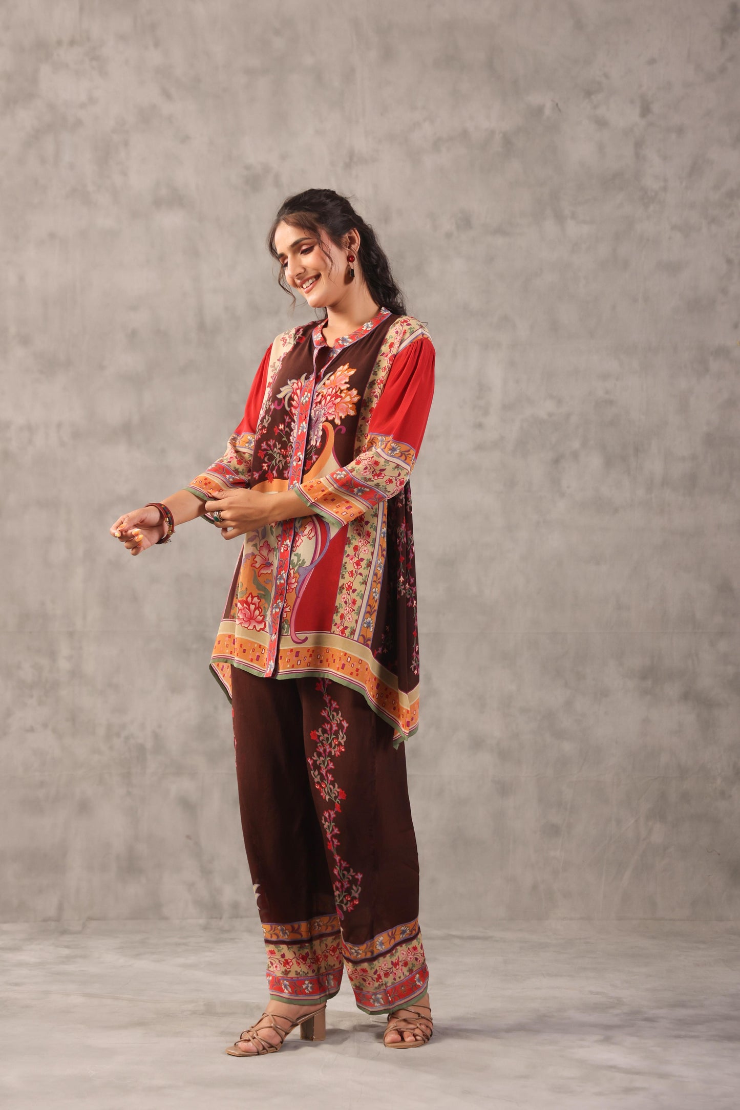 embellished aline top with straight pants. The perfect Co-ords.