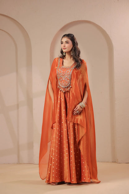 2 Piece hand emboidered bodice, flared top with banarasi skirt-palazzo