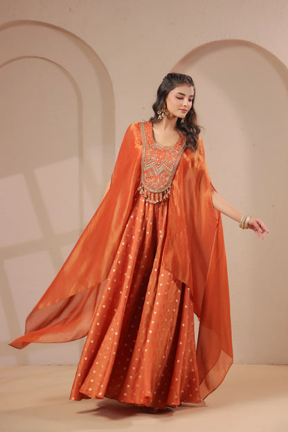 2 Piece hand emboidered bodice, flared top with banarasi skirt-palazzo
