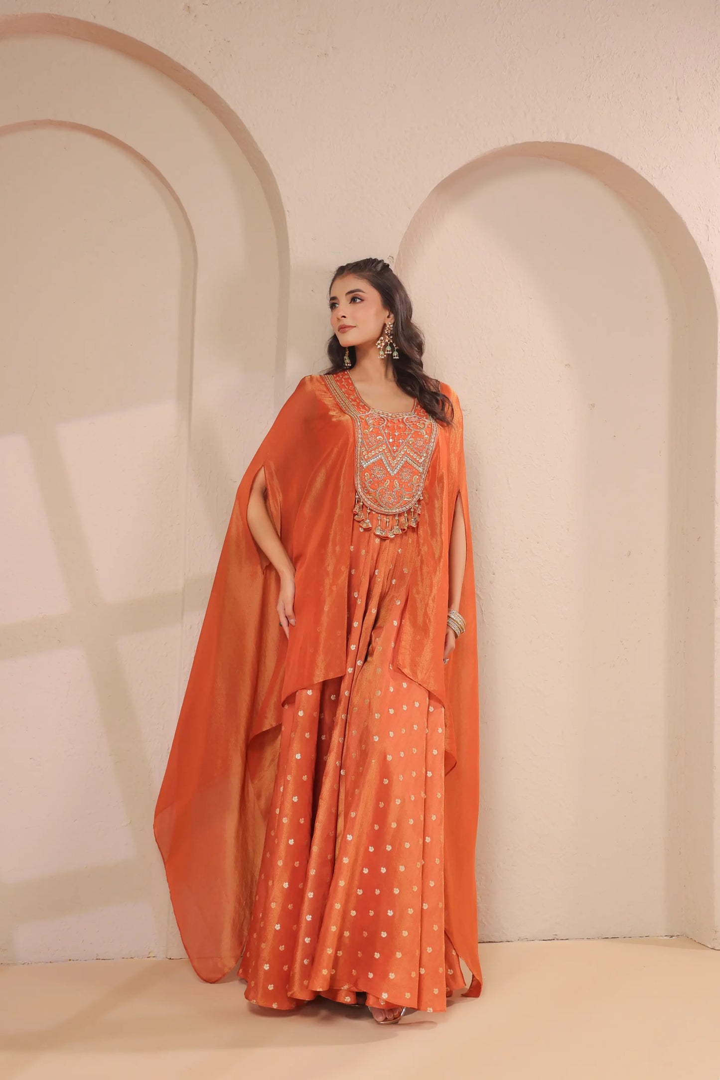 2 Piece hand emboidered bodice, flared top with banarasi skirt-palazzo