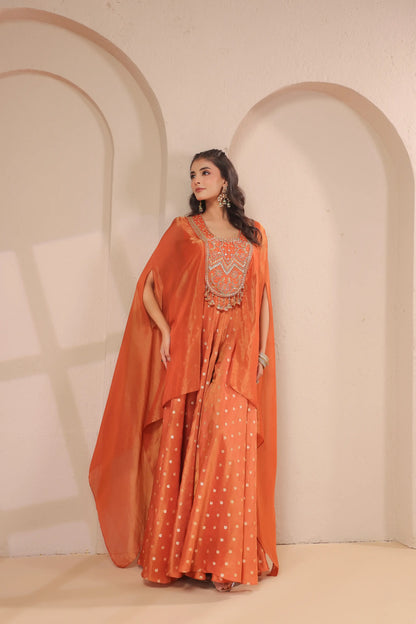 2 Piece hand emboidered bodice, flared top with banarasi skirt-palazzo