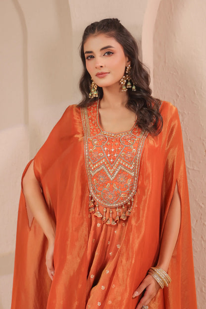 2 Piece hand emboidered bodice, flared top with banarasi skirt-palazzo