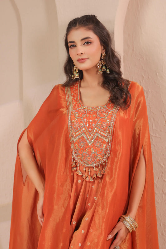 2 Piece hand emboidered bodice, flared top with banarasi skirt-palazzo