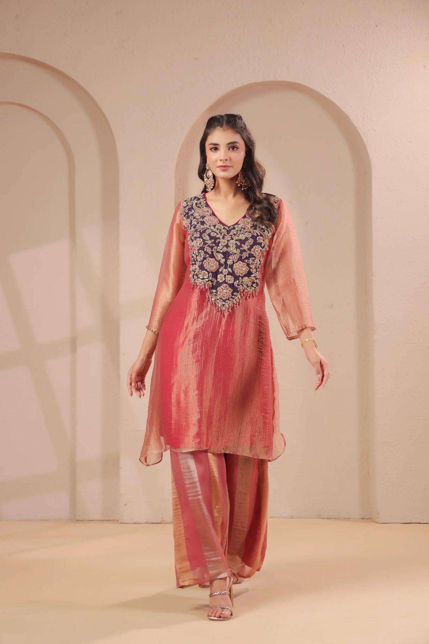 Hand emboidered kurta with palazzo