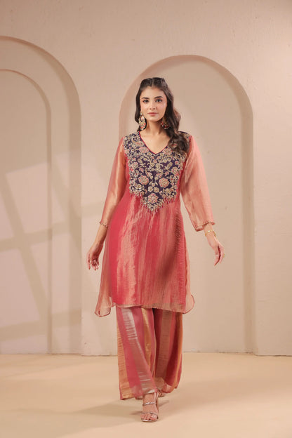 Hand emboidered kurta with palazzo