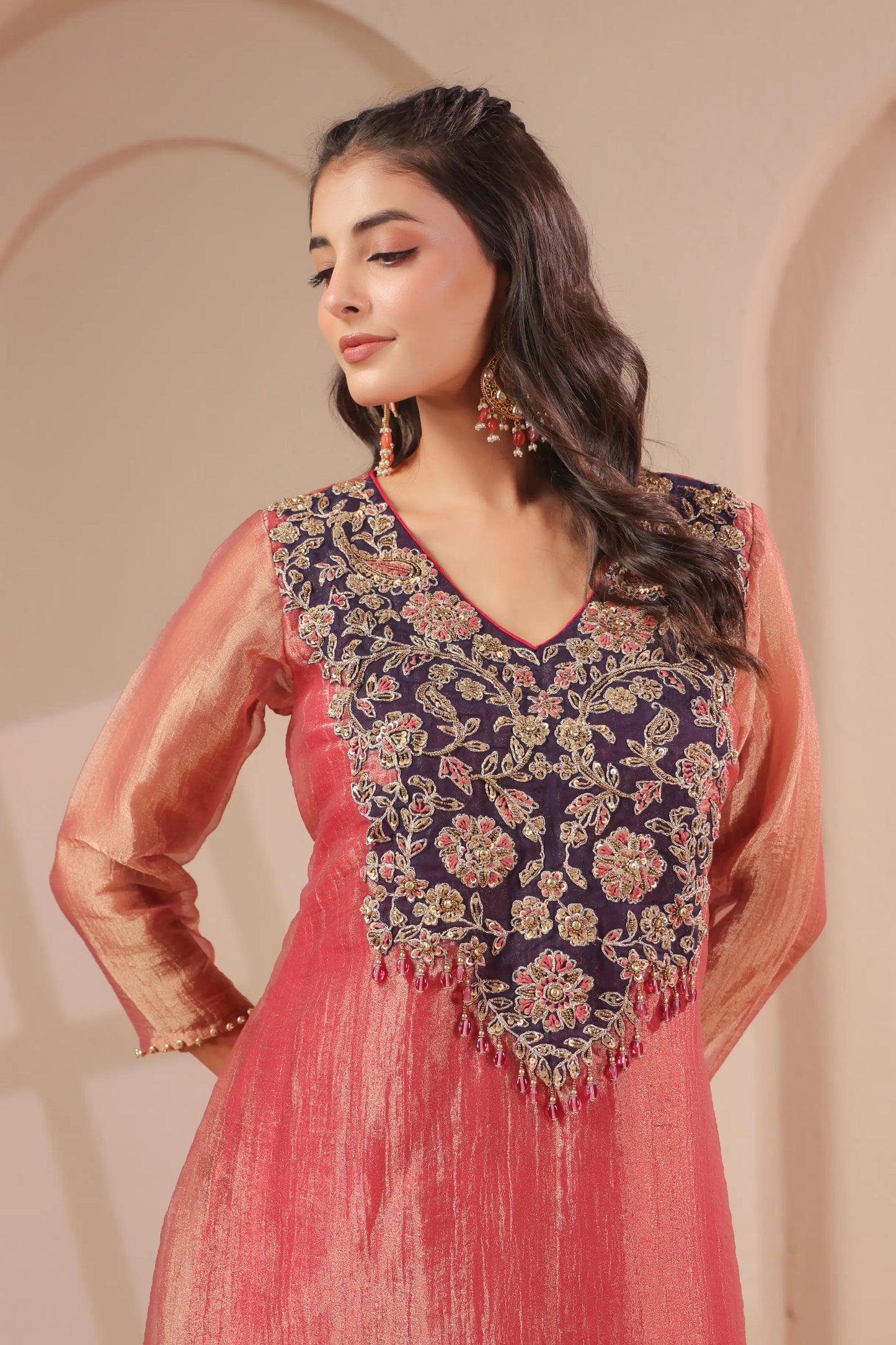 Hand emboidered kurta with palazzo