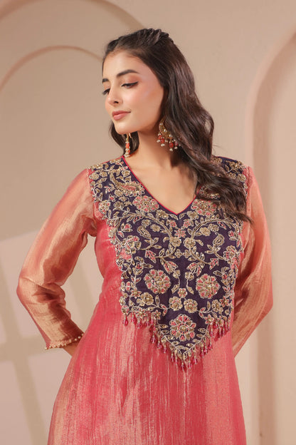 Hand emboidered kurta with palazzo