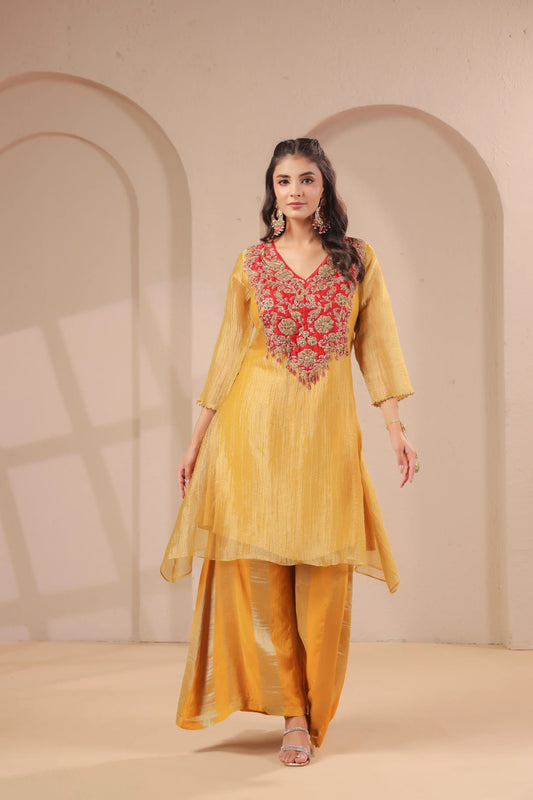 Hand emboidered kurta with palazzo
