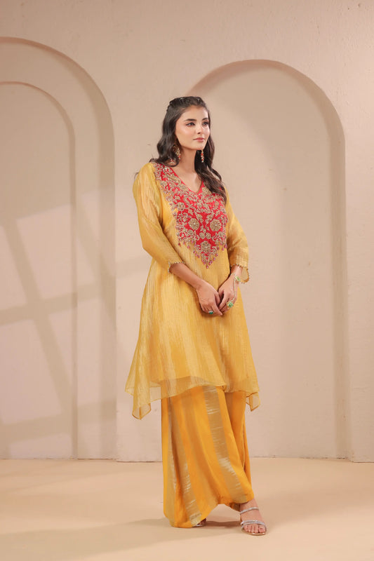 Hand emboidered kurta with palazzo