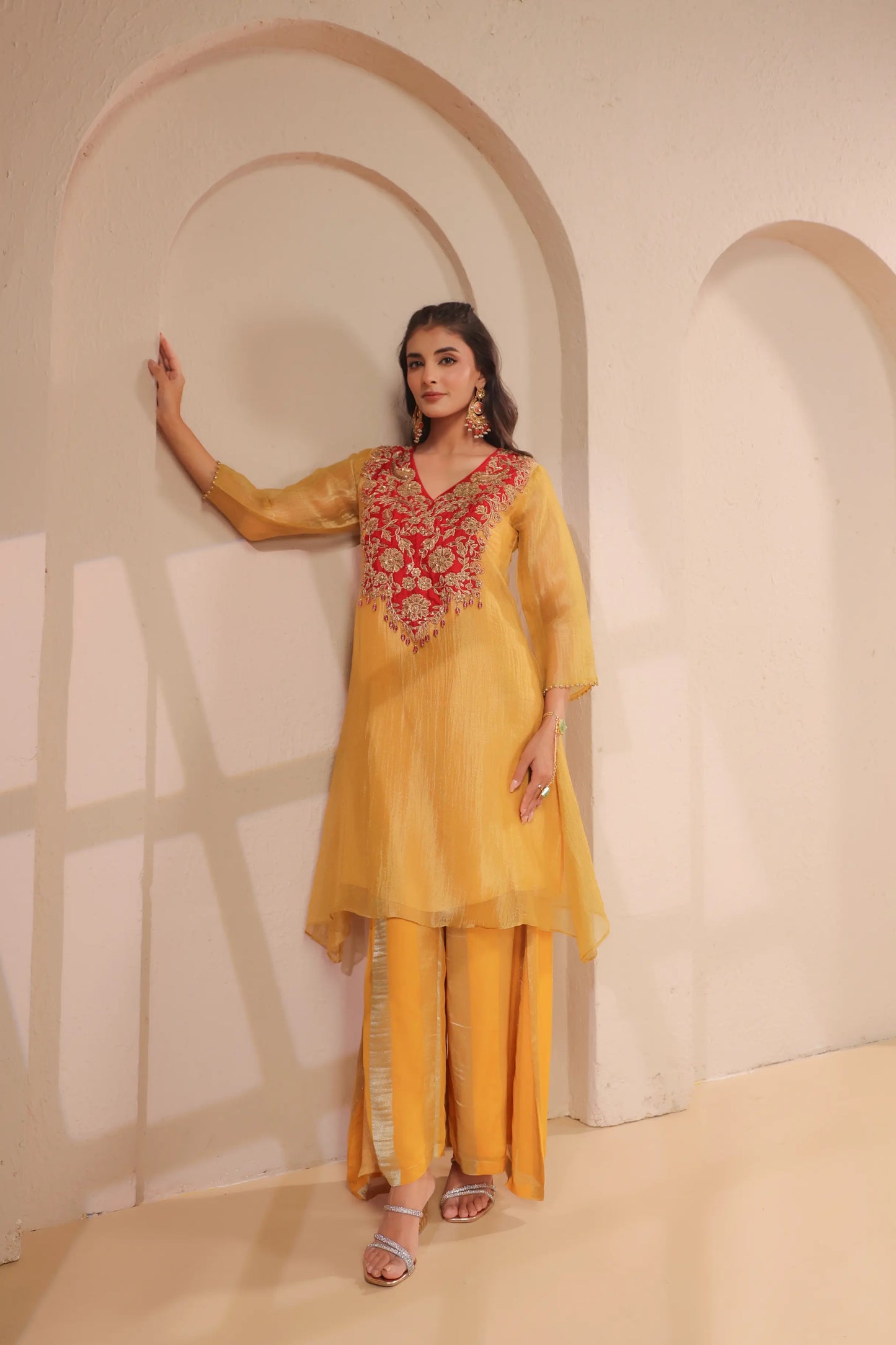 Hand emboidered kurta with palazzo