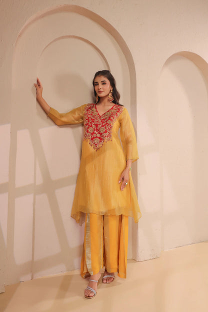 Hand emboidered kurta with palazzo